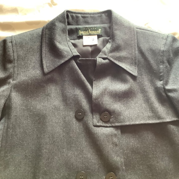 Harvé Benard Charcoal Grey Petite Military-Style Short Trench Wool Jacket - Picture 5 of 13